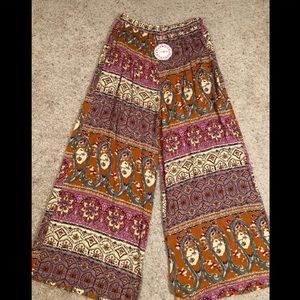 Umgee Elastic Wide Leg Hippie Paisley Pants